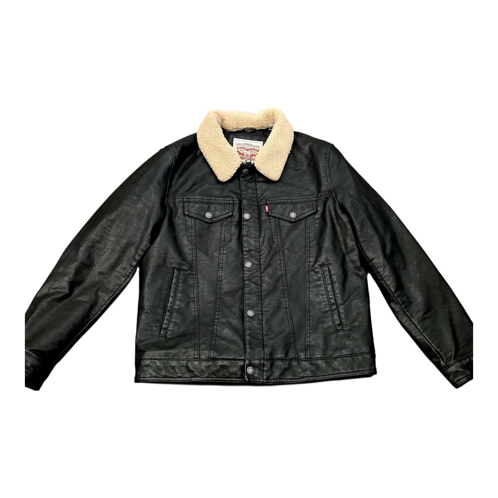 Levi's Mens Faux Leather Sherpa Trucker Jacket Quilted Lining Brown Large